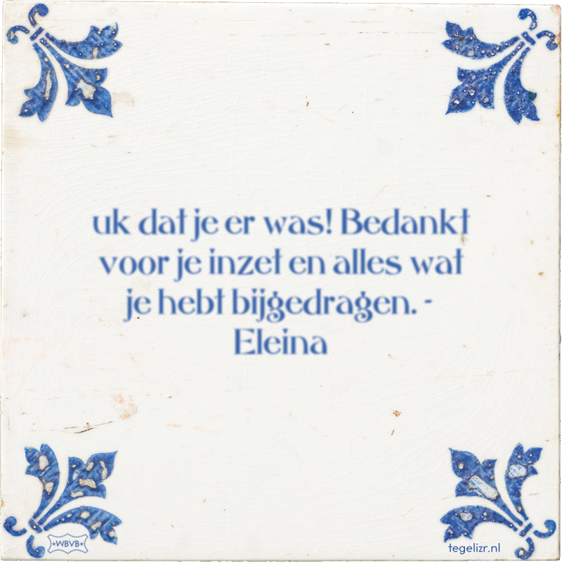 uk dat je er was! Bedankt voor je inzet en alles wat je hebt bijgedragen. - Eleina - Online tegeltjes bakken