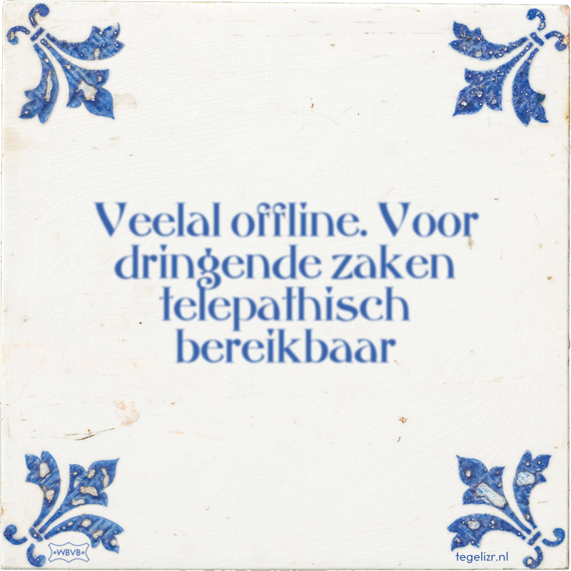 Veelal offline. Voor dringende zaken telepathisch bereikbaar - Online tegeltjes bakken