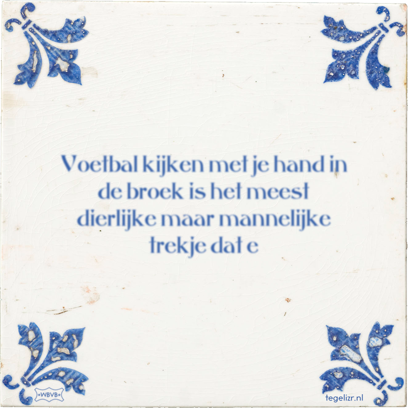 Voetbal kijken met je hand in de broek is het meest dierlijke maar mannelijke trekje dat e - Online tegeltjes bakken