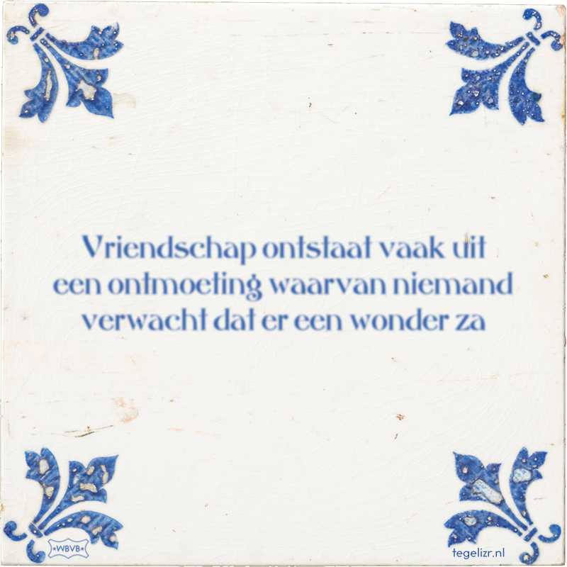 Vriendschap ontstaat vaak uit een ontmoeting waarvan niemand verwacht dat er een wonder za - Online tegeltjes bakken
