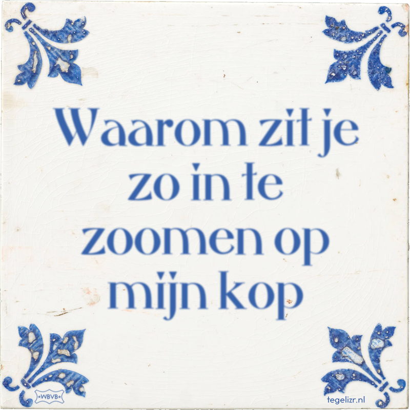 Waarom zit je zo in te zoomen op mijn kop - Online tegeltjes bakken
