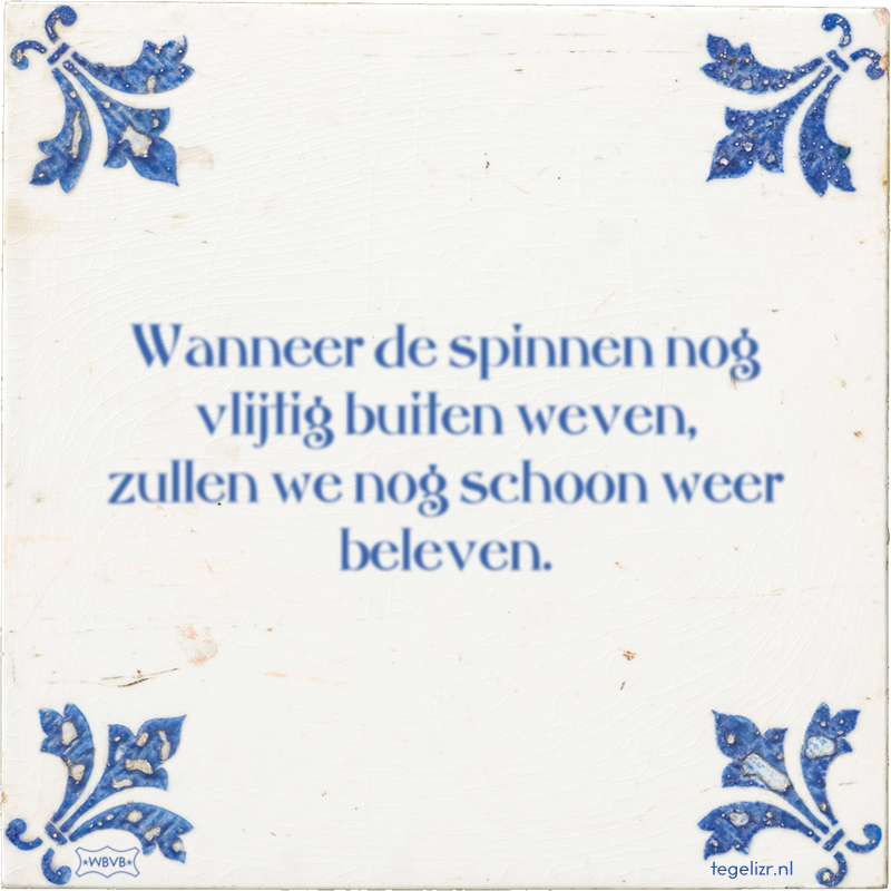Wanneer de spinnen nog vlijtig buiten weven, zullen we nog schoon weer beleven. - Online tegeltjes bakken