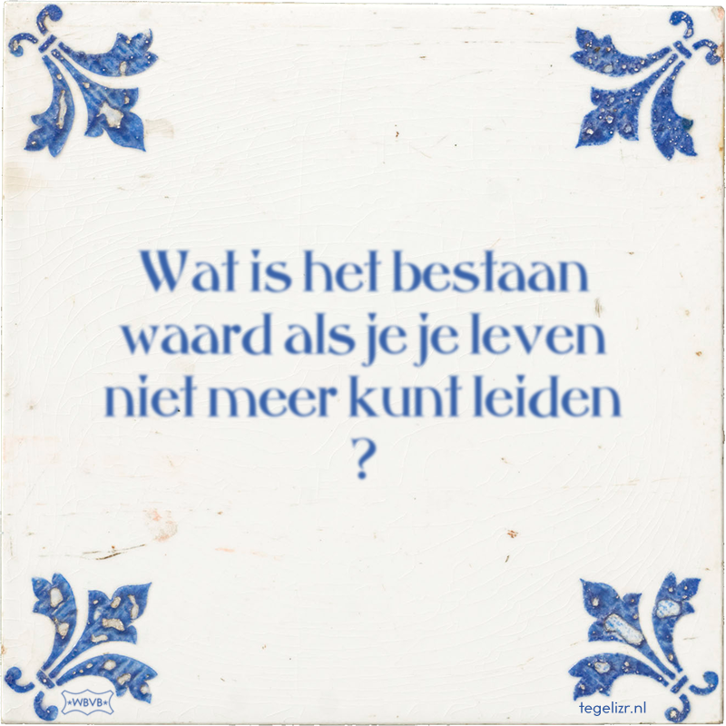 Wat is het bestaan waard als je je leven niet meer kunt leiden ? - Online tegeltjes bakken