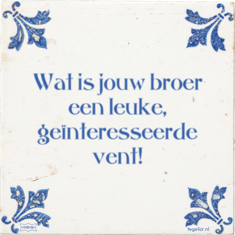 Wat is jouw broer een leuke, geïnteresseerde vent! - Online tegeltjes bakken