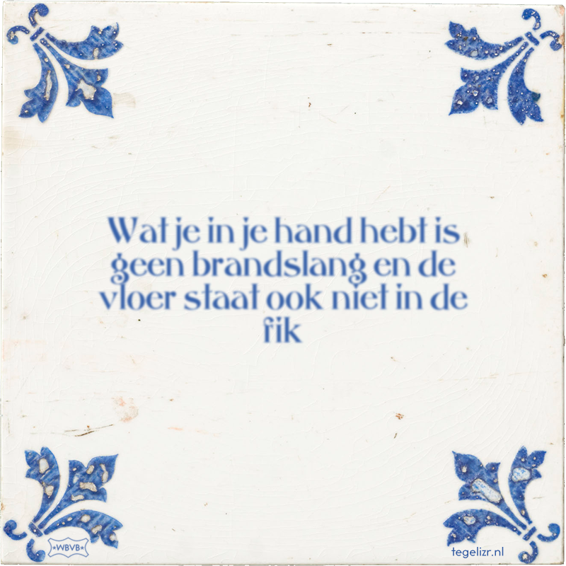 Wat je in je hand hebt is geen brandslang en de vloer staat ook niet in de fik - Online tegeltjes bakken