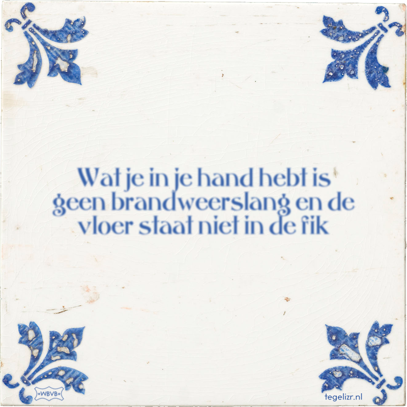 Wat je in je hand hebt is geen brandweerslang en de vloer staat niet in de fik - Online tegeltjes bakken