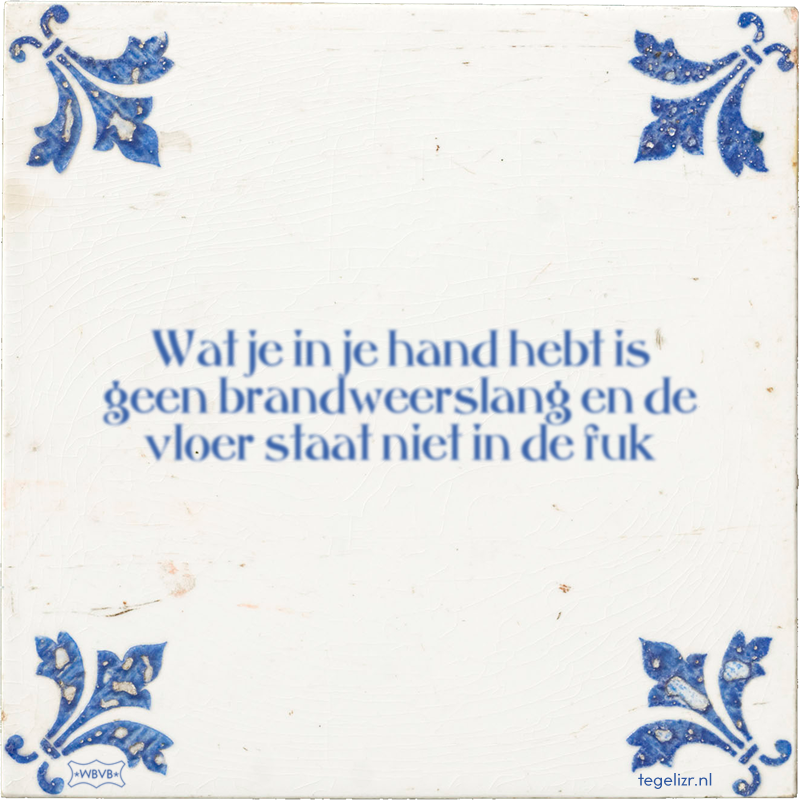 Wat je in je hand hebt is geen brandweerslang en de vloer staat niet in de fuk - Online tegeltjes bakken