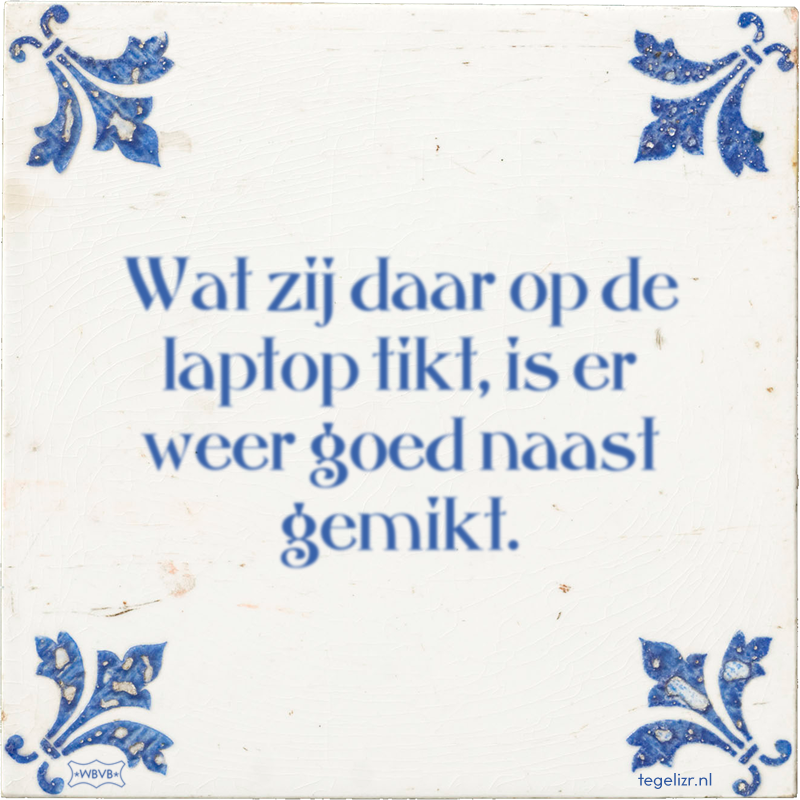 Wat zij daar op de laptop tikt, is er weer goed naast gemikt. - Online tegeltjes bakken