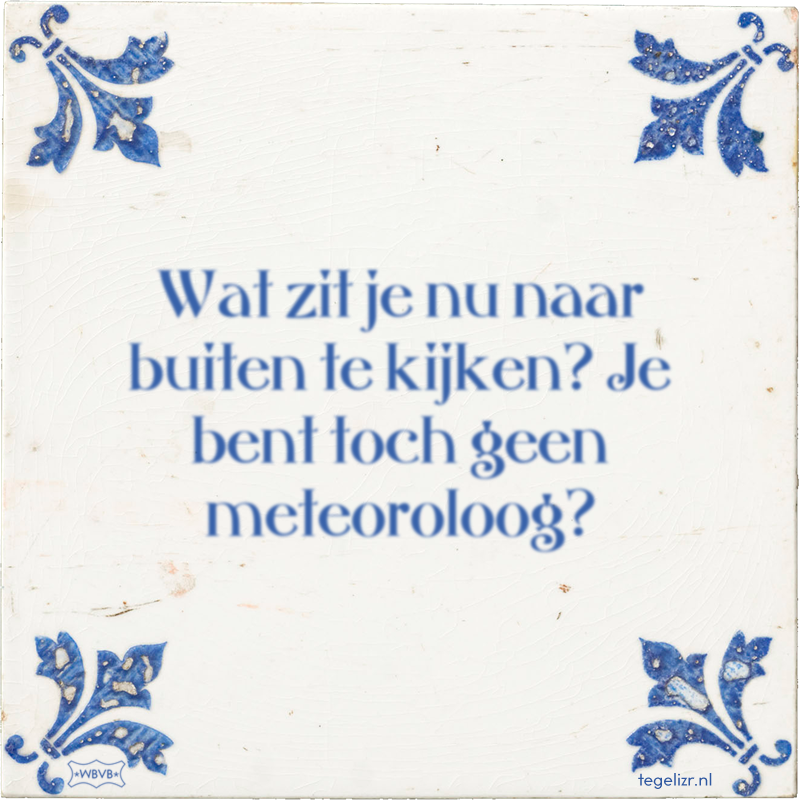 Wat zit je nu naar buiten te kijken? Je bent toch geen meteoroloog? - Online tegeltjes bakken