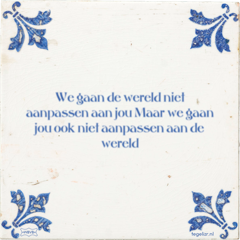 We gaan de wereld niet aanpassen aan jou Maar we gaan jou ook niet aanpassen aan de wereld - Online tegeltjes bakken