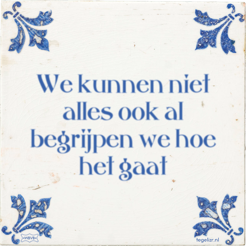We kunnen niet alles ook al begrijpen we hoe het gaat - Online tegeltjes bakken