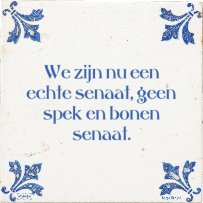 We zijn nu een echte senaat, geen spek en bonen senaat. - Online tegeltjes bakken