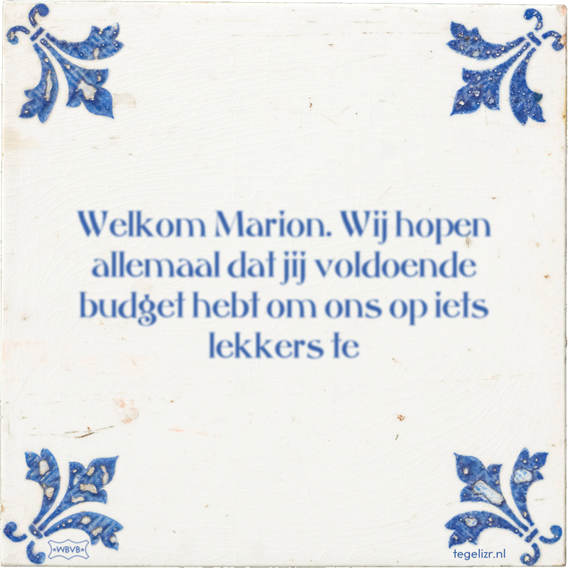Welkom Marion. Wij hopen allemaal dat jij voldoende budget hebt om ons op iets lekkers te - Online tegeltjes bakken
