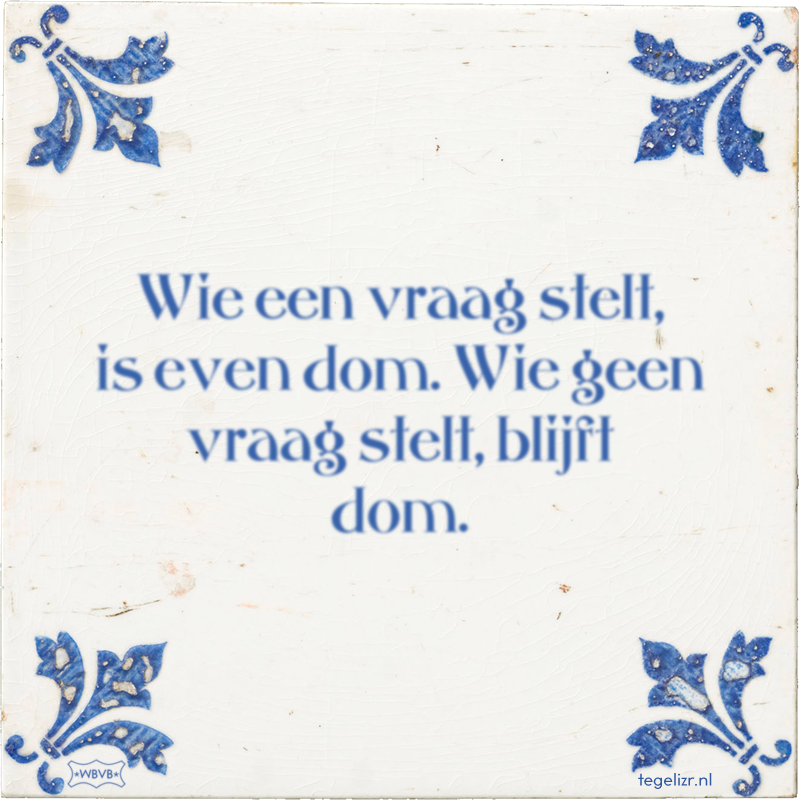 Wie een vraag stelt, is even dom. Wie geen vraag stelt, blijft dom. - Online tegeltjes bakken