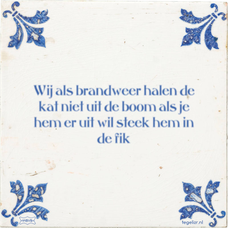 Wij als brandweer halen de kat niet uit de boom als je hem er uit wil steek hem in de fik - Online tegeltjes bakken