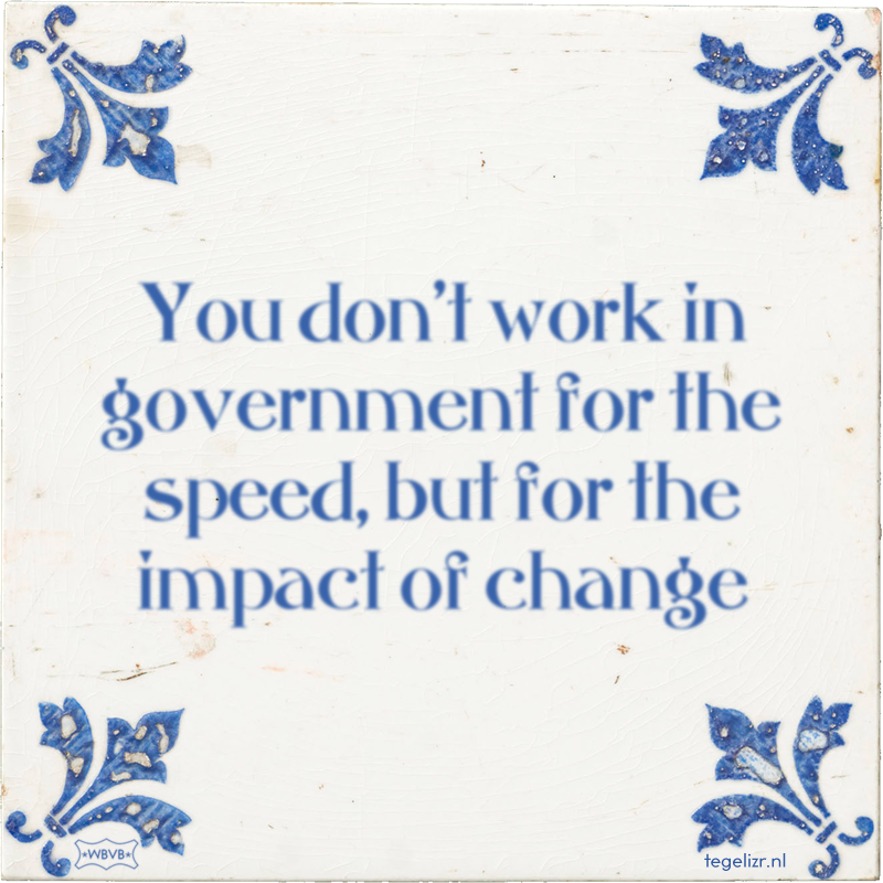 You don't work in government for the speed, but for the impact of change - Online tegeltjes bakken