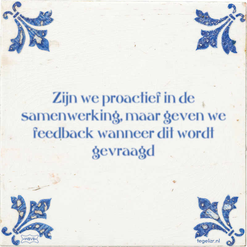 Zijn we proactief in de samenwerking, maar geven we feedback wanneer dit wordt gevraagd - Online tegeltjes bakken