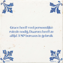 Grace heeft veel persoonlijke ruimte nodig. Daarom heeft ze altijd 3 SP bureaus in gebruik - 3 keer bekeken