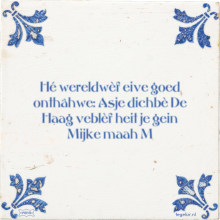 Hé wereldwèf eive goed onthâhwe: Asje dichbè De Haag veblèf heit je gein Mijke maah M - 5 keer bekeken